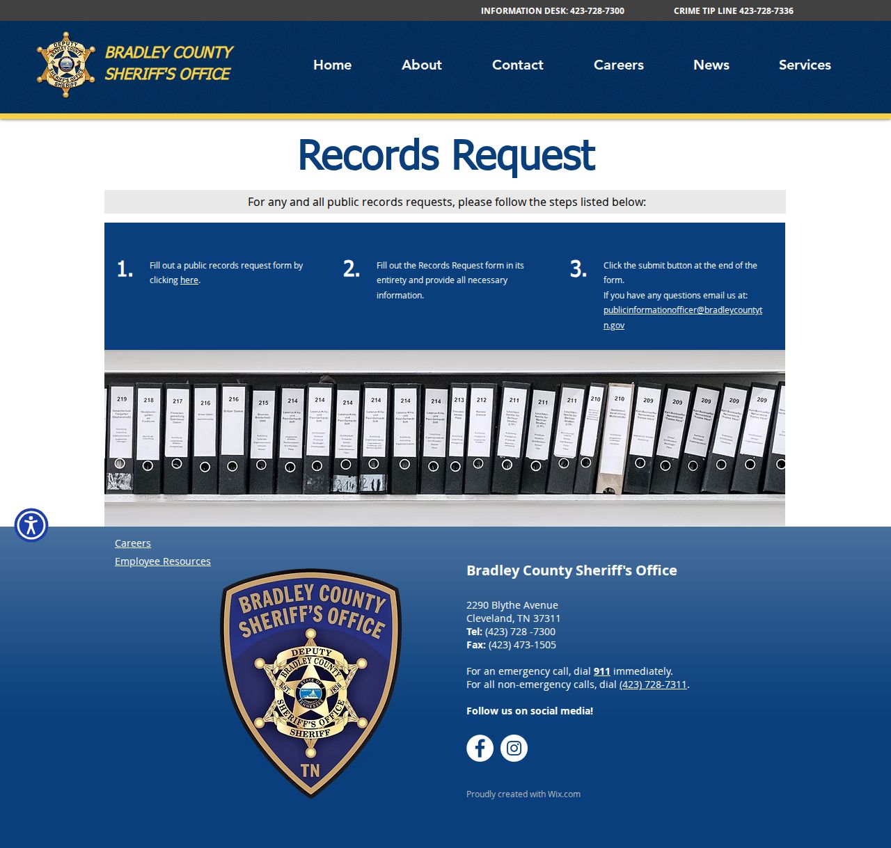 Bradley County sheriff arrest record request instructions
