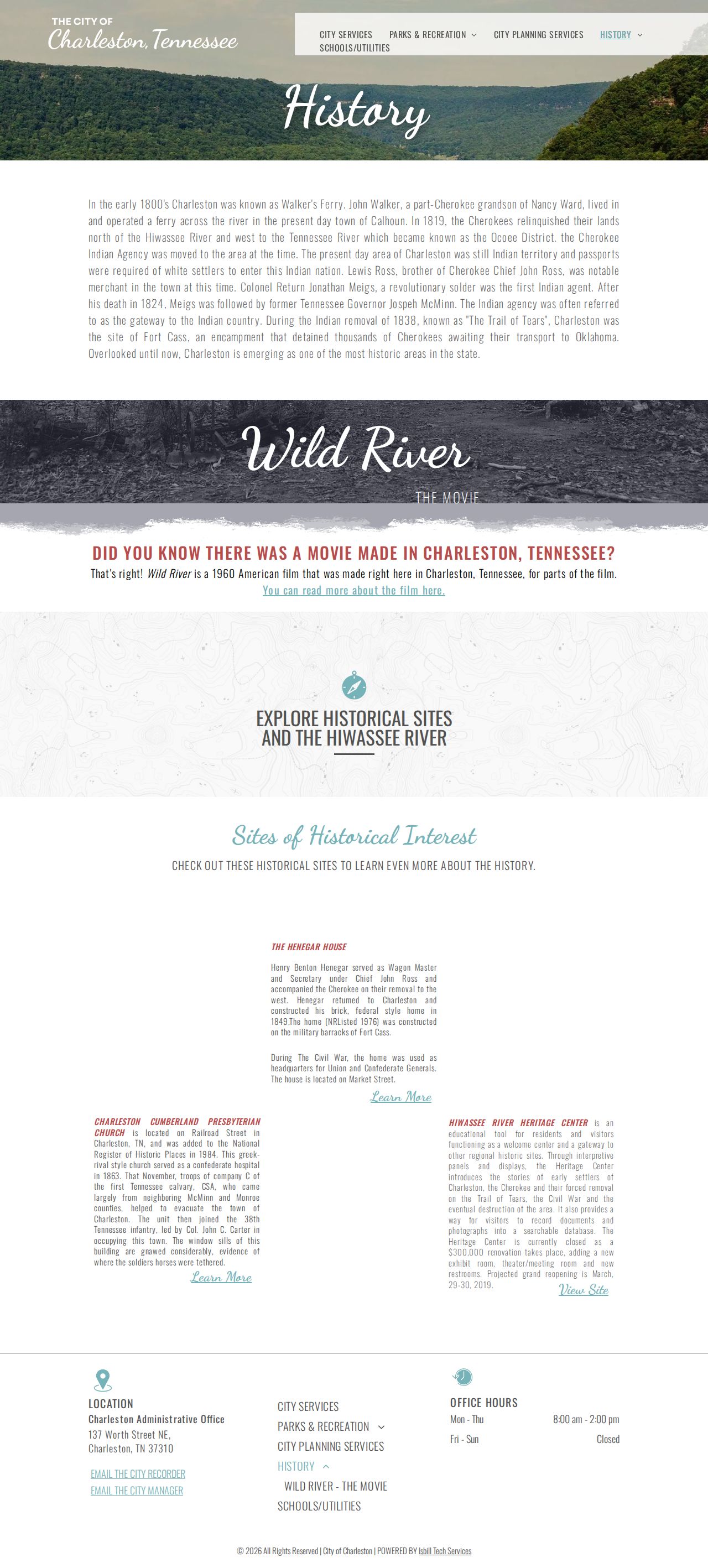 Official Charleston Tennessee history page about the Hiwassee River and Fort Cass