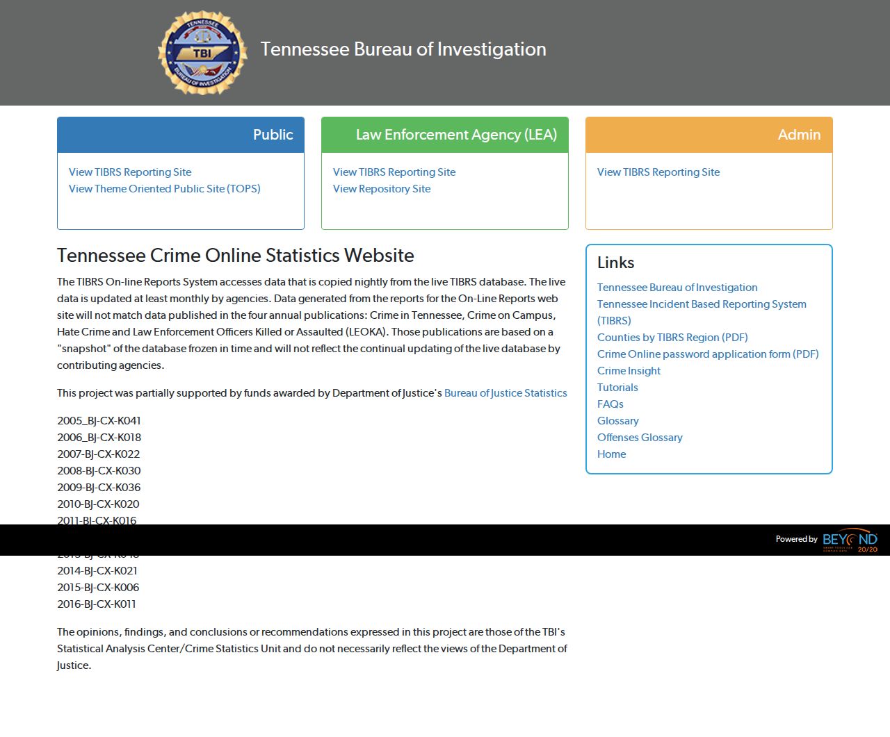 TBI CrimeInsight agency and county crime statistics dashboard