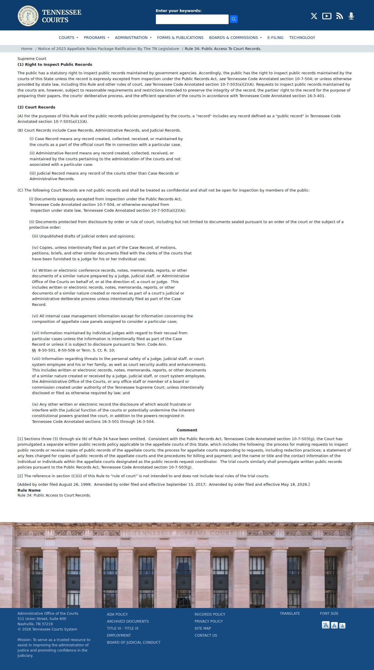 Tennessee Rule 34 access rules for Bradley County criminal court cases