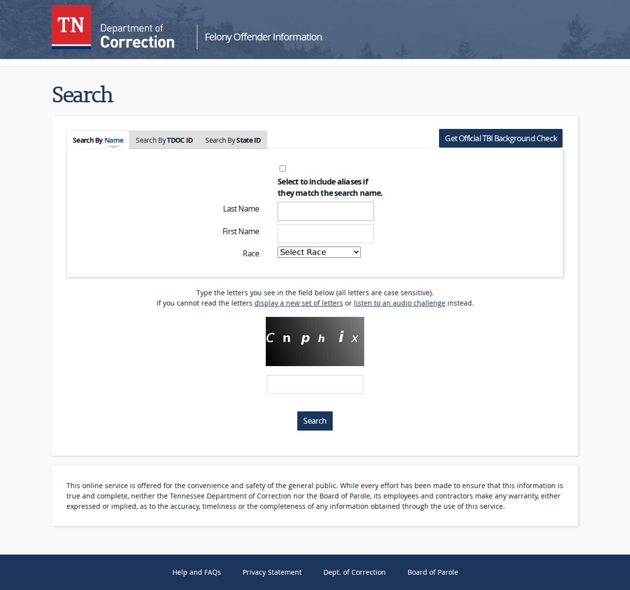 Bradley County criminal history state custody search through TDOC FOIL