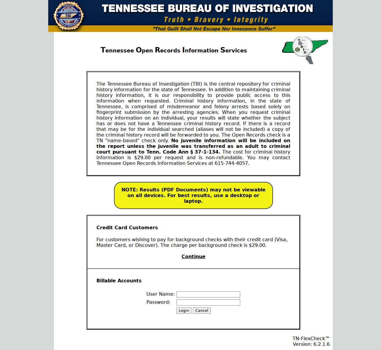 Bradley County criminal history search through the TBI TORIS order page