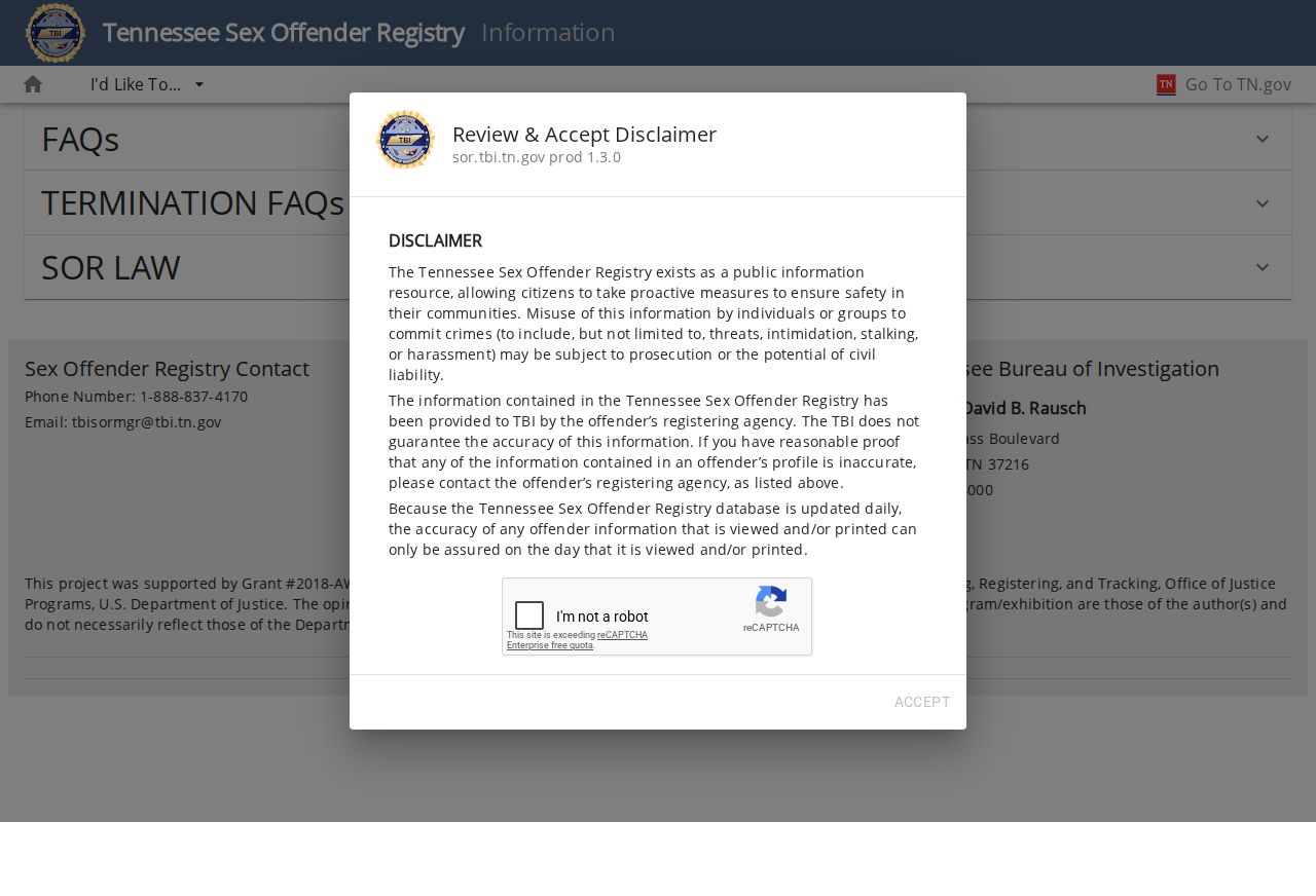 TBI law and contact information for Bradley County sex offender searches